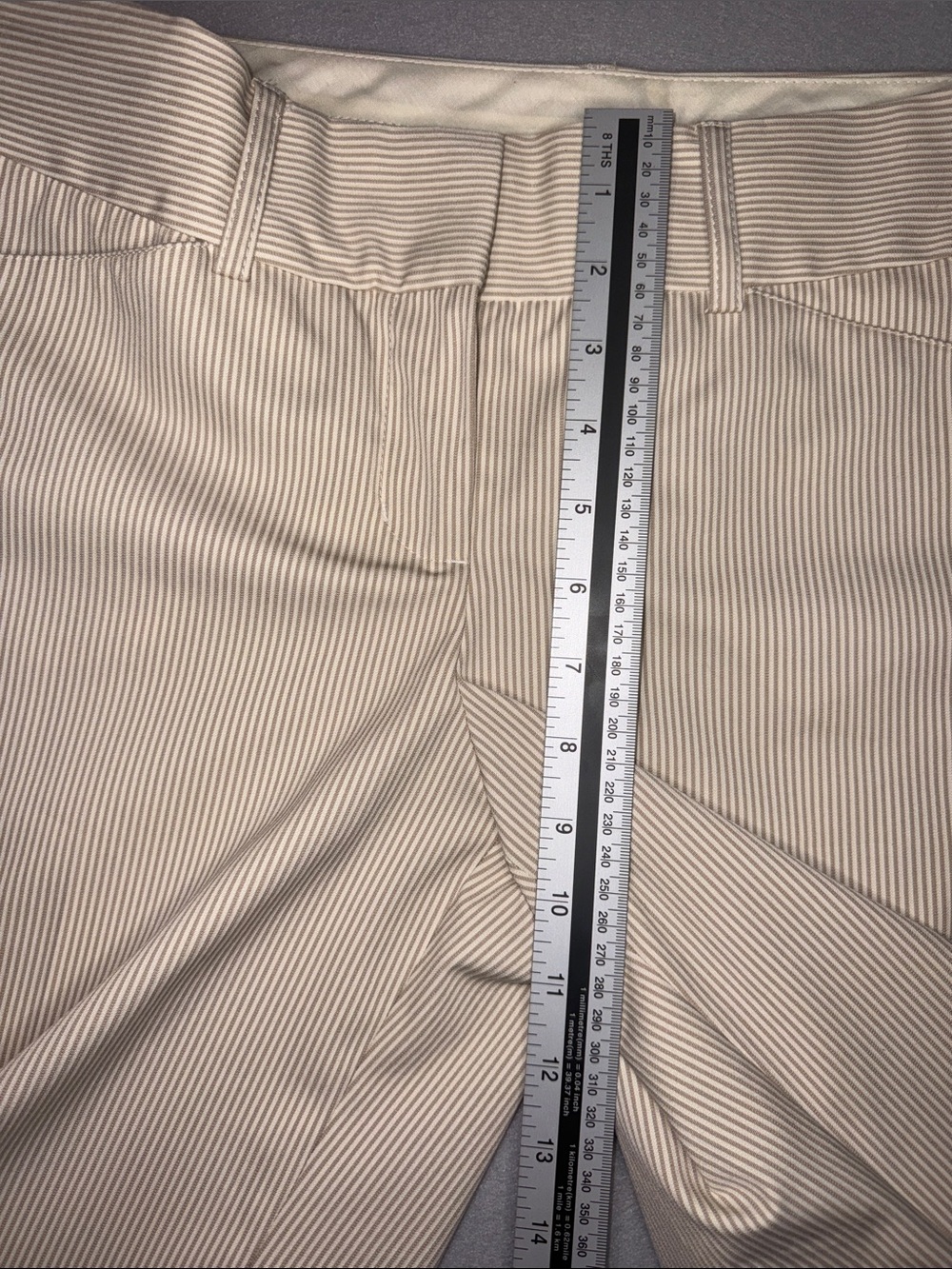Express Design Studio Women's Cream Beige Striped Cropped Wide Leg Dress Pants - Picture 7 of 9